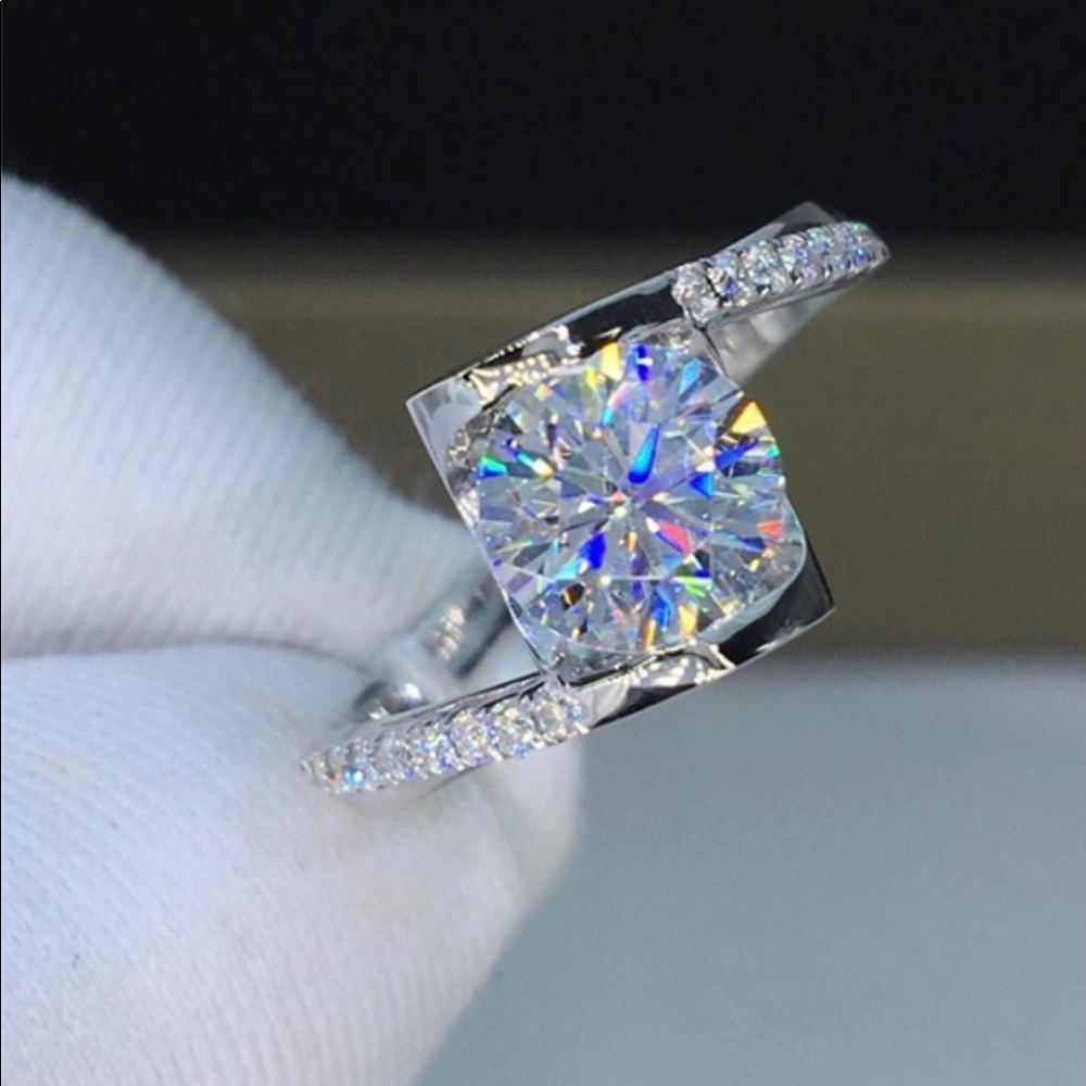 PLATINUM PLATED 925 SILVER SONA DIAMOND RING